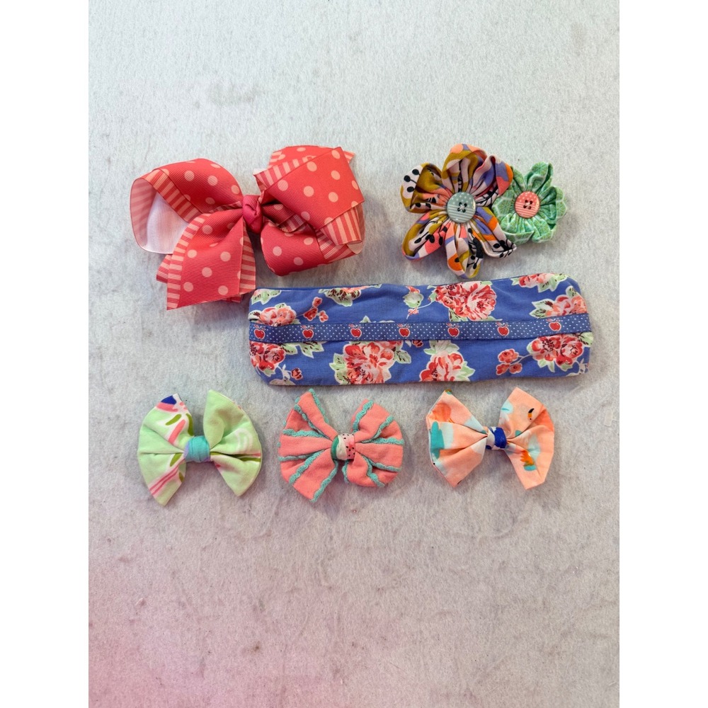 Girls Floral and Polka Dot Hair Accessory Set Headband and Clips 6pc Multi